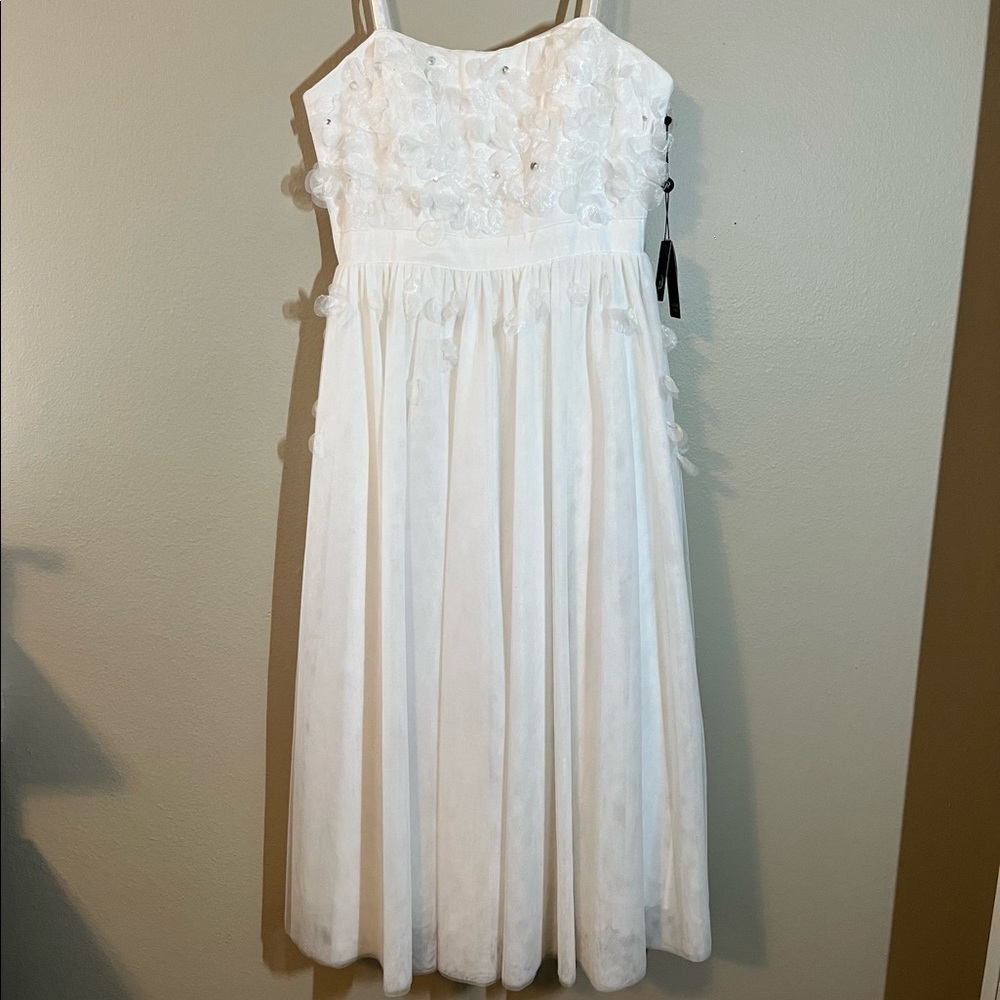 Adrianna Papell Ivory Love Story Strapless Tulle MIDI Party Dress Size 12